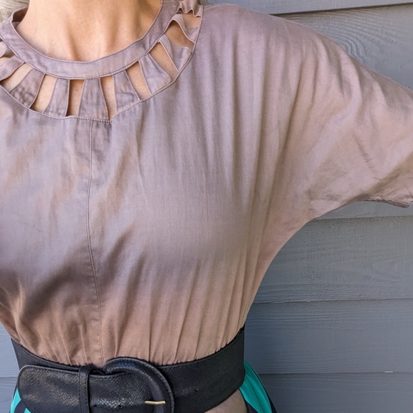 1980's COTTON DRESS full skirt 80's S - Picture 5 of 12